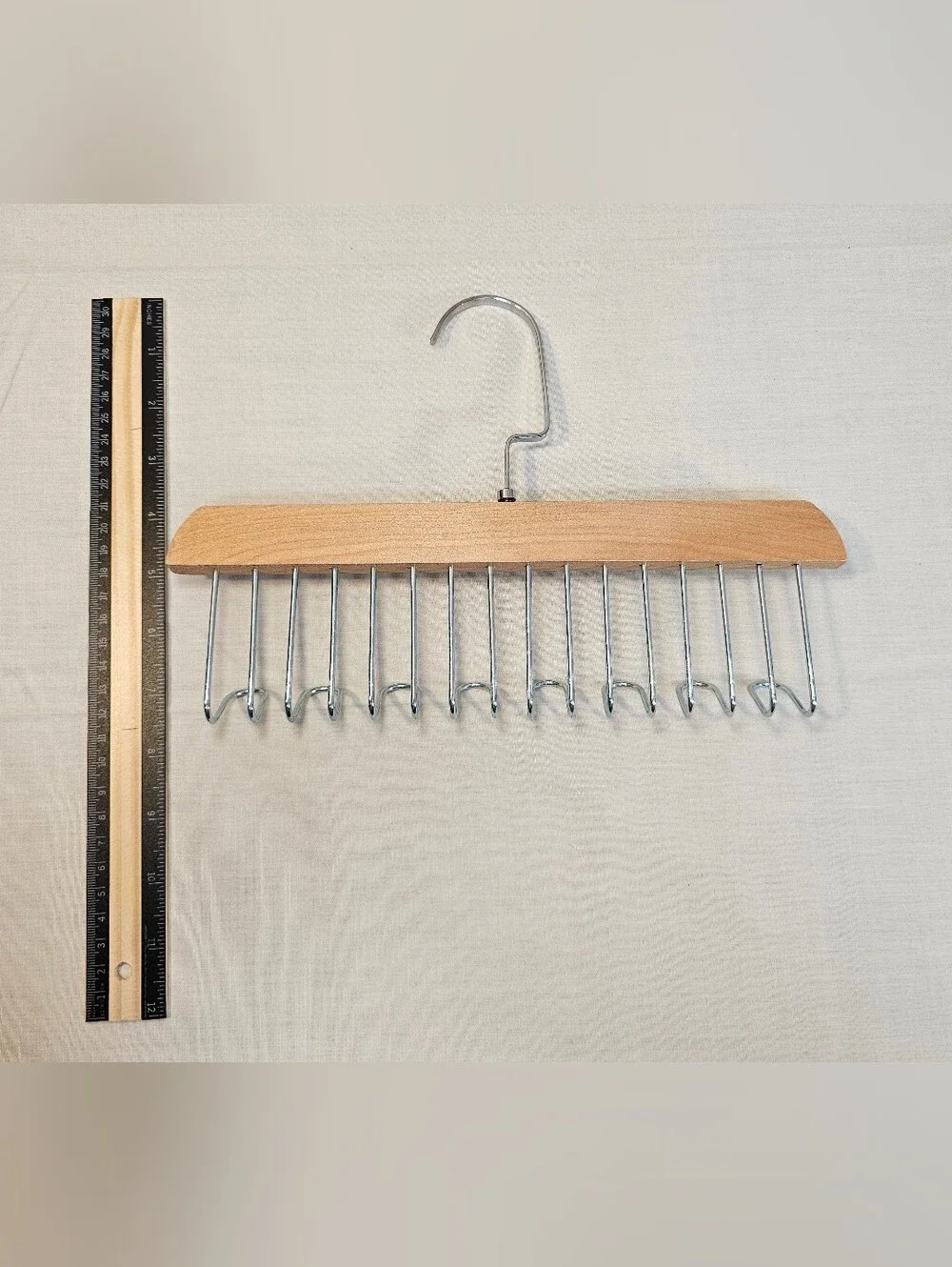 Wood and Chrome Multi-Slot Tie or Belt Hanger - Natural Wood